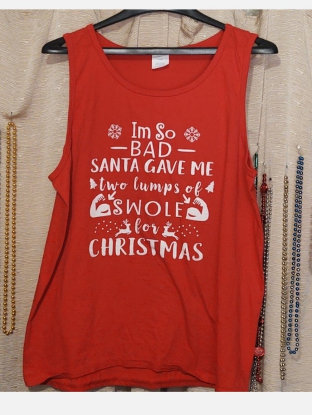 "I'm So Bad Santa Gave Me Two Lumps Of SWOLE For Christmas" Red Muscle Tank Top